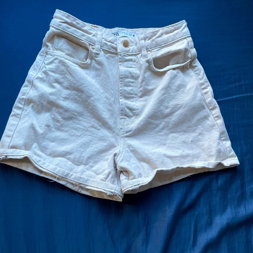 Zara Cream Jean Shorts